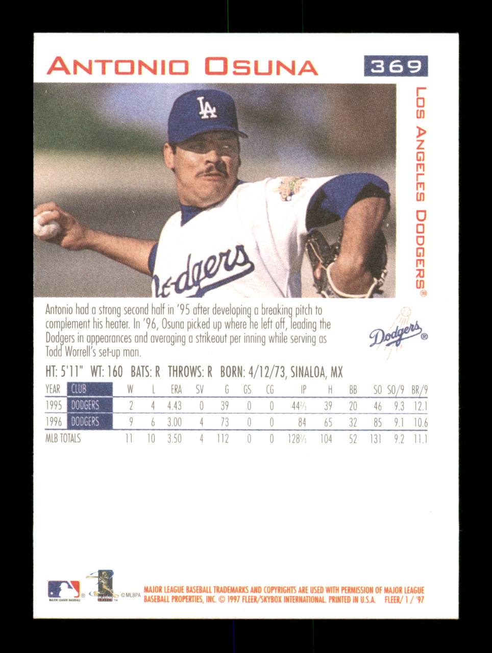 Antonio Osuna Autographed 1997 Pacific Card #337 Los Angeles