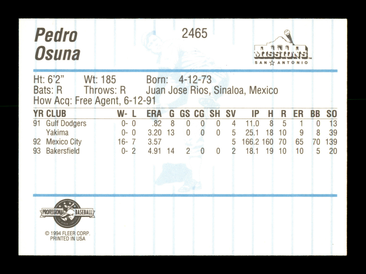 Antonio Osuna Autographed 1997 Pacific Card #337 Los Angeles