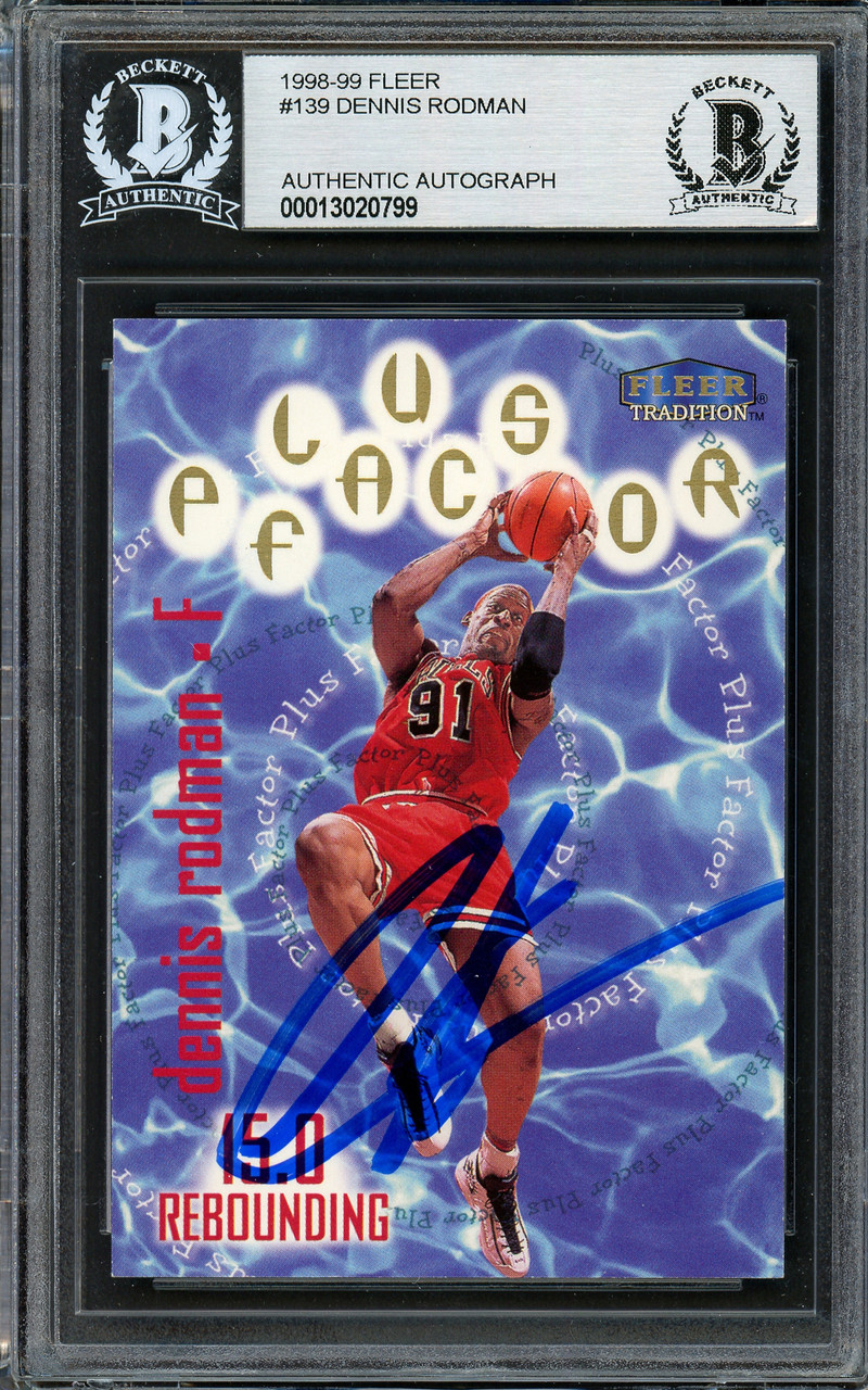 Dennis Rodman Autographed 1998-99 Fleer Tradition Card #139 Chicago Bulls  Beckett BAS #13020799 - Mill Creek Sports