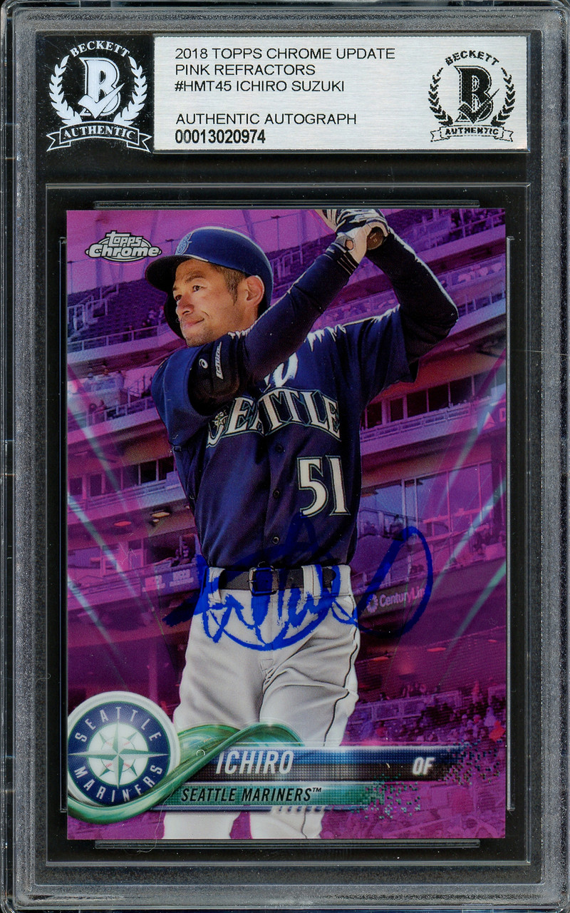 Ichiro Suzuki Autographed 2018 Topps Chrome Pink Refractor Card #HMT45  Seattle Mariners Beckett BAS #13020974