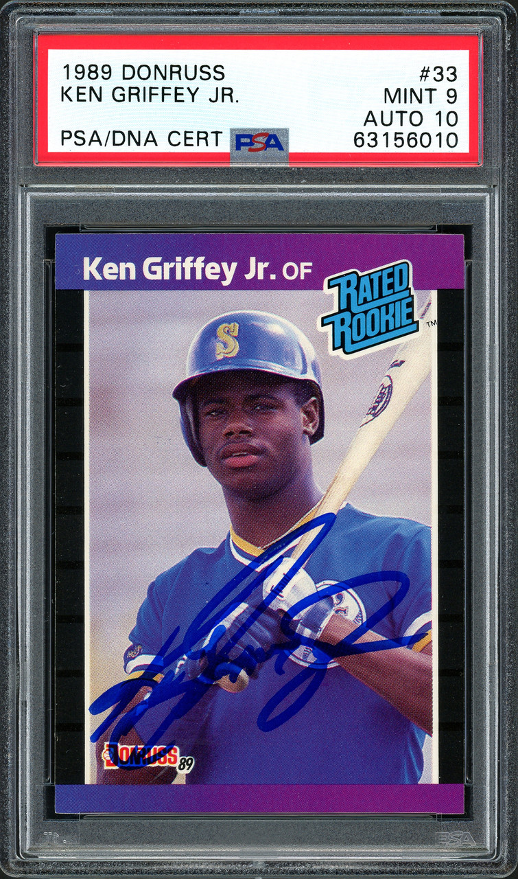 Ken Griffey Jr. Autographed 1989 Donruss Rookie Card #33 Seattle Mariners  PSA 9 Auto Grade Gem Mint 10 PSA/DNA #63156010 - Mill Creek Sports