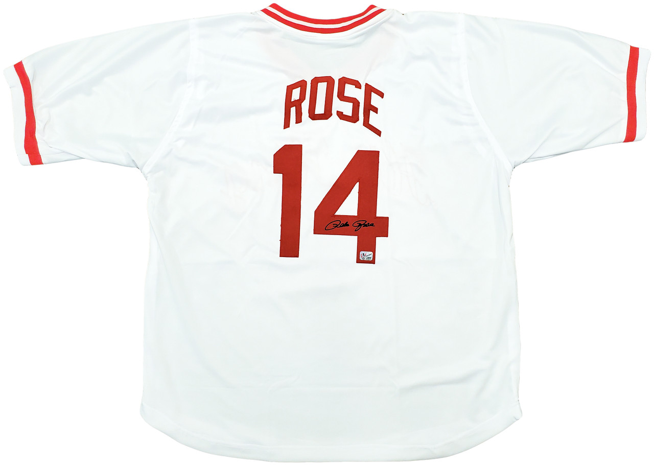 Cincinnati Reds Pete Rose Autographed White Jersey PR Holo Stock