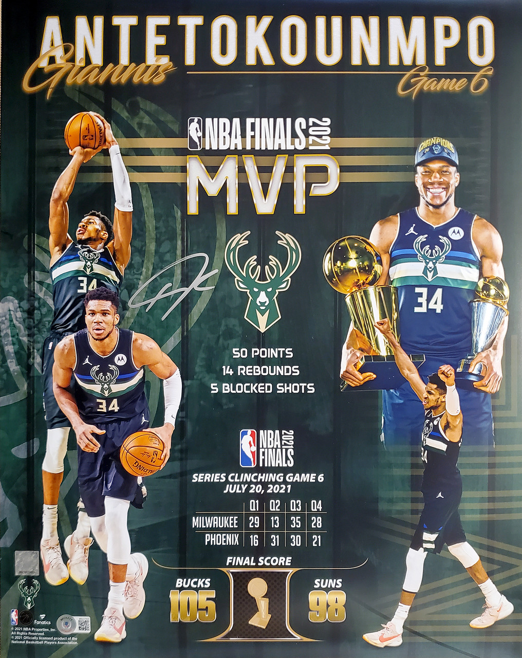 Giannis Antetokounmpo Signed Bucks NBA Championship Trophy 2021 NBA Finals  - JSA