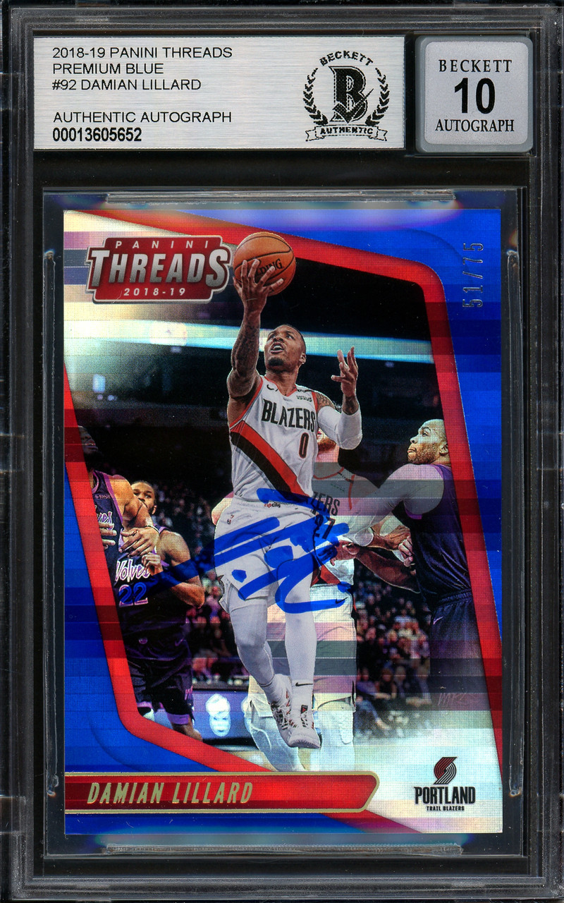 Damian Lillard Autographed 2018-19 Panini Threads Card #92 Portland Trail  Blazers Auto Grade Gem Mint 10 #51/75 Beckett BAS #13605652 - Mill Creek  Sports