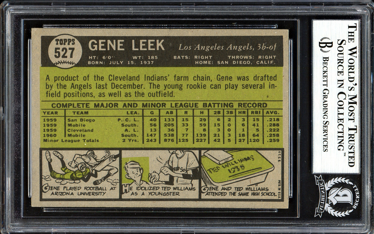 Gene Leek Autographed 1961 Topps Rookie Card #527 Los Angeles Angels High  Number Beckett BAS #13608821