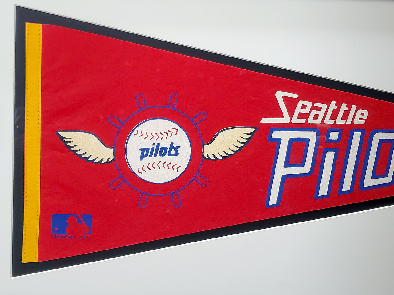 1969 Seattle Pilots Framed Red Wool Pennant Stock #200440 - Mill