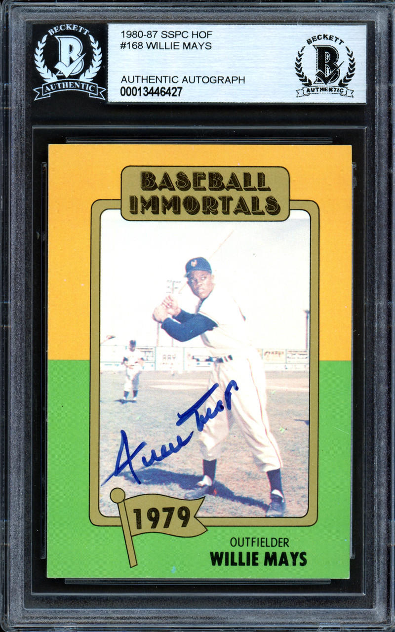 Willie Mays Autographed 1980 Baseball Immortals Card #168 San Francisco  Giants Beckett BAS #13446427