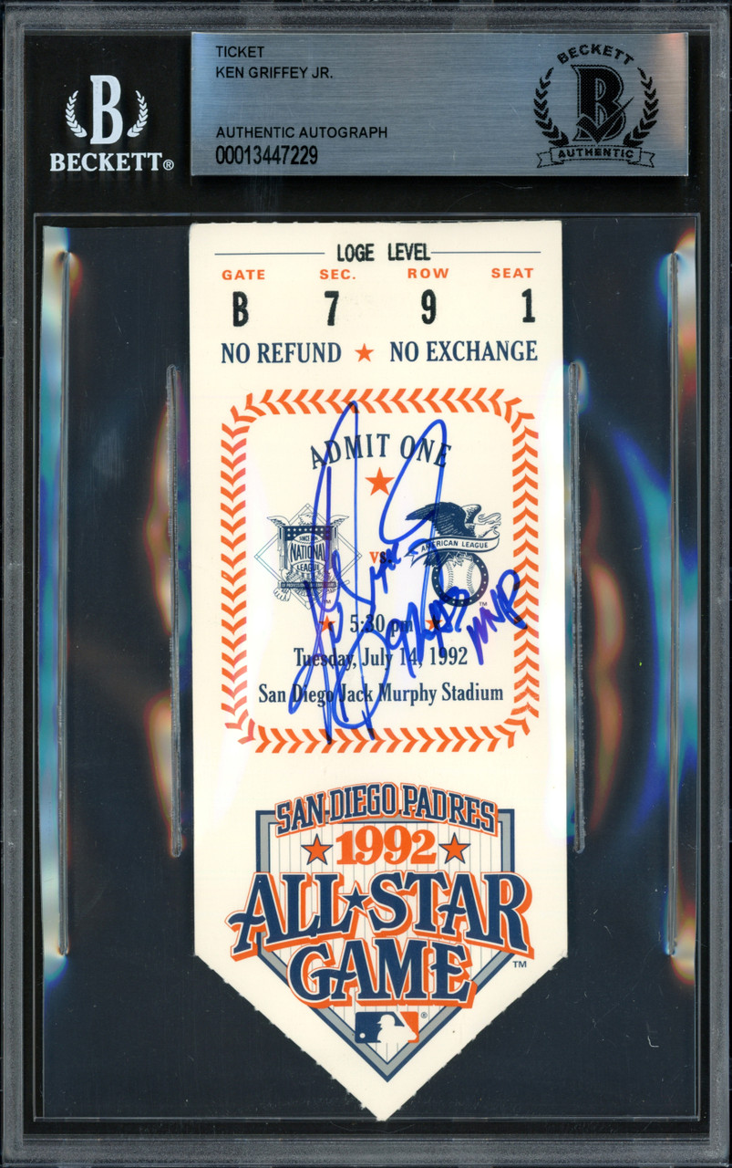 Ken Griffey Jr. Autographed 1992 All Star Game 2.5x5.5 Ticket Seattle  Mariners 92 AS MVP Beckett BAS #13447229 - Mill Creek Sports
