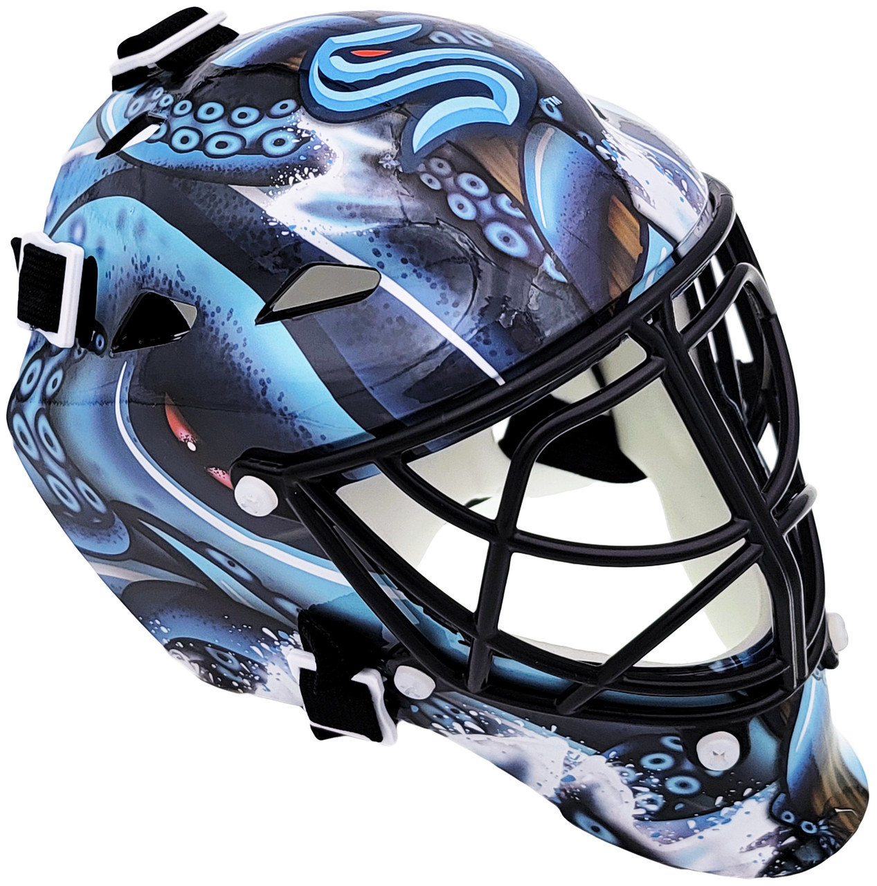 white hawk goalie masks