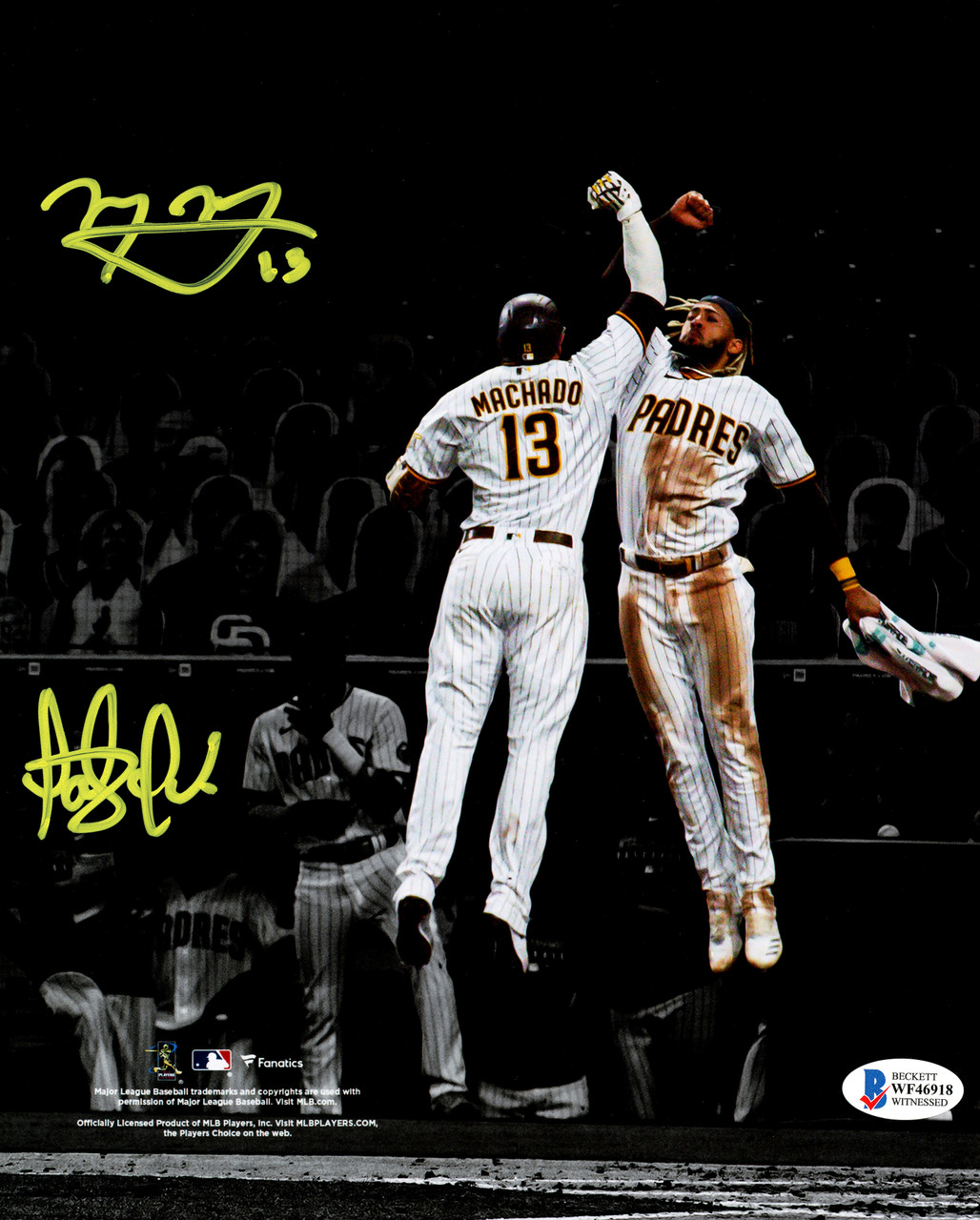 Fernando Tatis Jr. & Manny Machado Autographed 8x10 Photo San Diego Padres  In Yellow Beckett BAS Stock #202106 - Mill Creek Sports