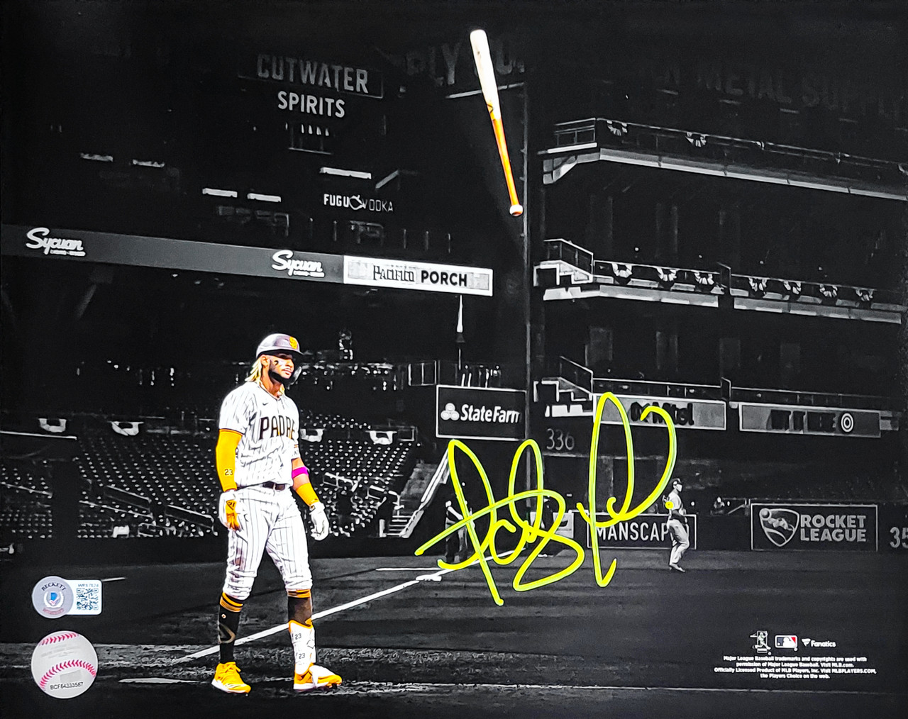 Fernando Tatis Jr. Autographed 11x14 Photo San Diego Padres Bat Flip  Spotlight In Yellow Beckett BAS QR Stock #202112