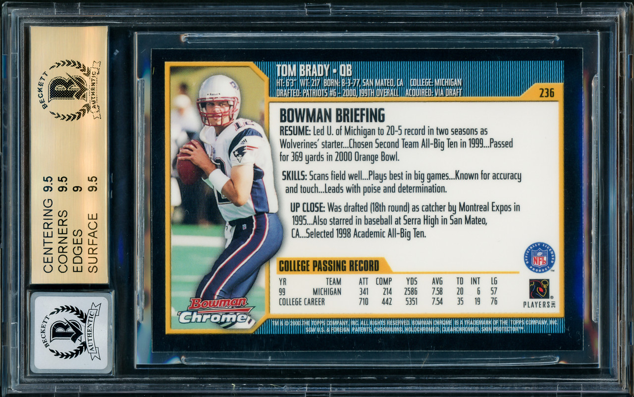 Patriots Tom Brady 2000 Bowman #236 Rookie Card Graded Gem Mint 10! PSA  Slabbed