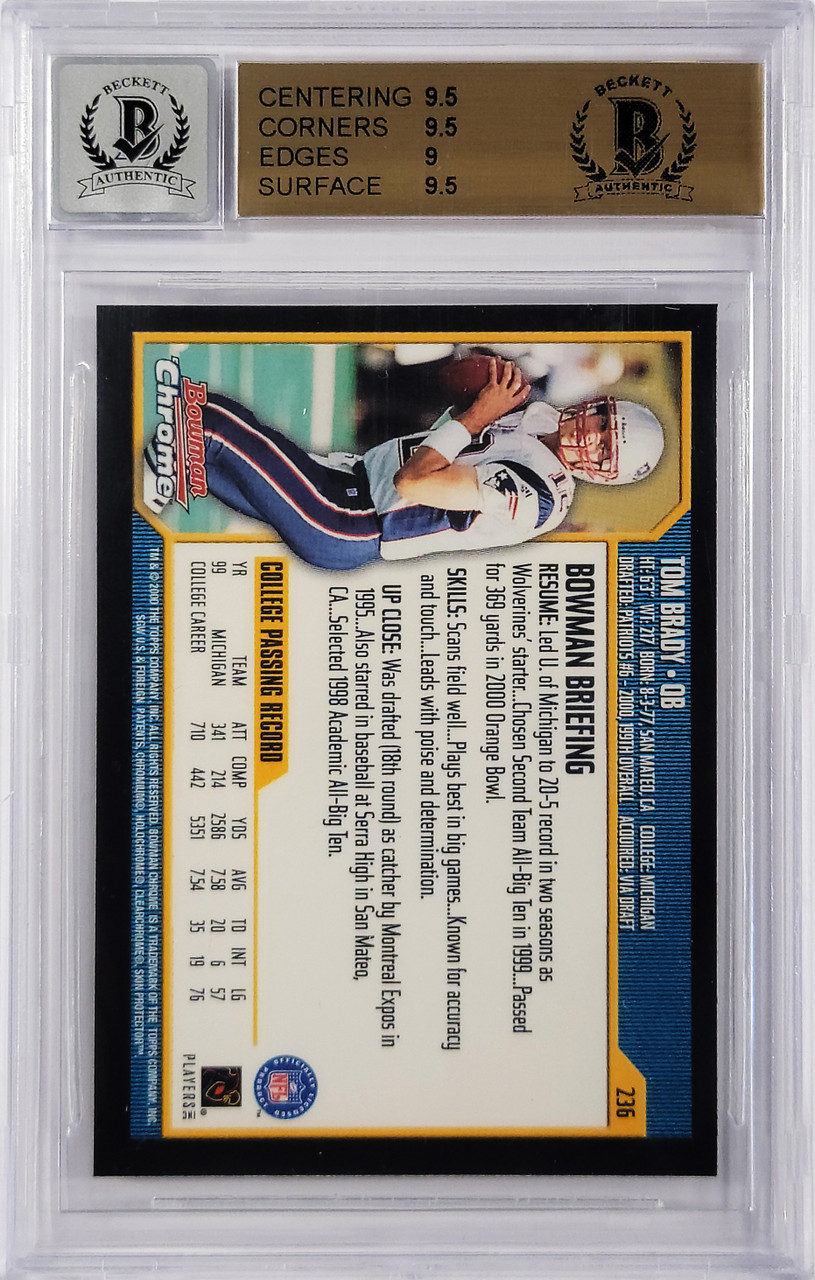 Lot Detail - 2000 Bowman Chrome Refractor #236 Tom Brady Rookie Card – BGS  MINT 9