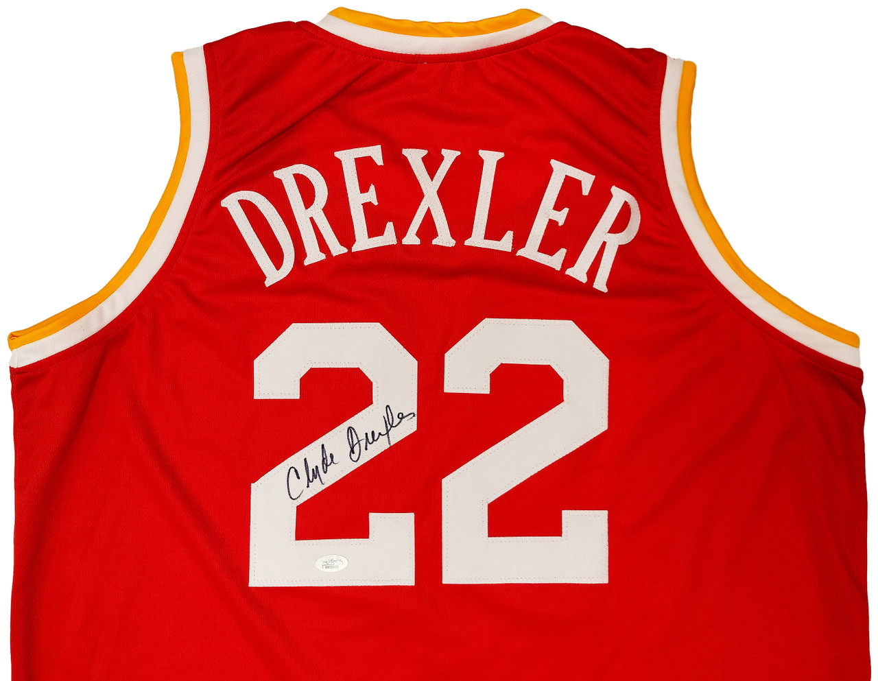 Houston Rockets Clyde Drexler Autographed Red Jersey The Glide JSA