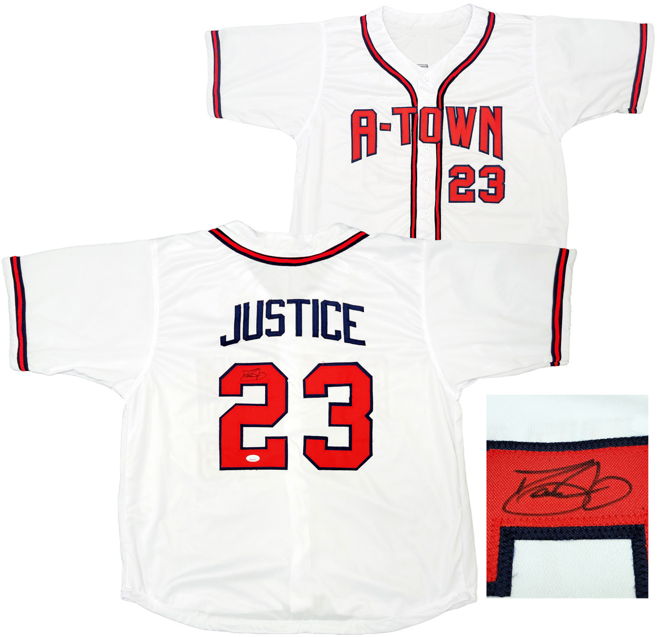 Atlanta Braves Dave Justice Autographed White Jersey A-Town JSA