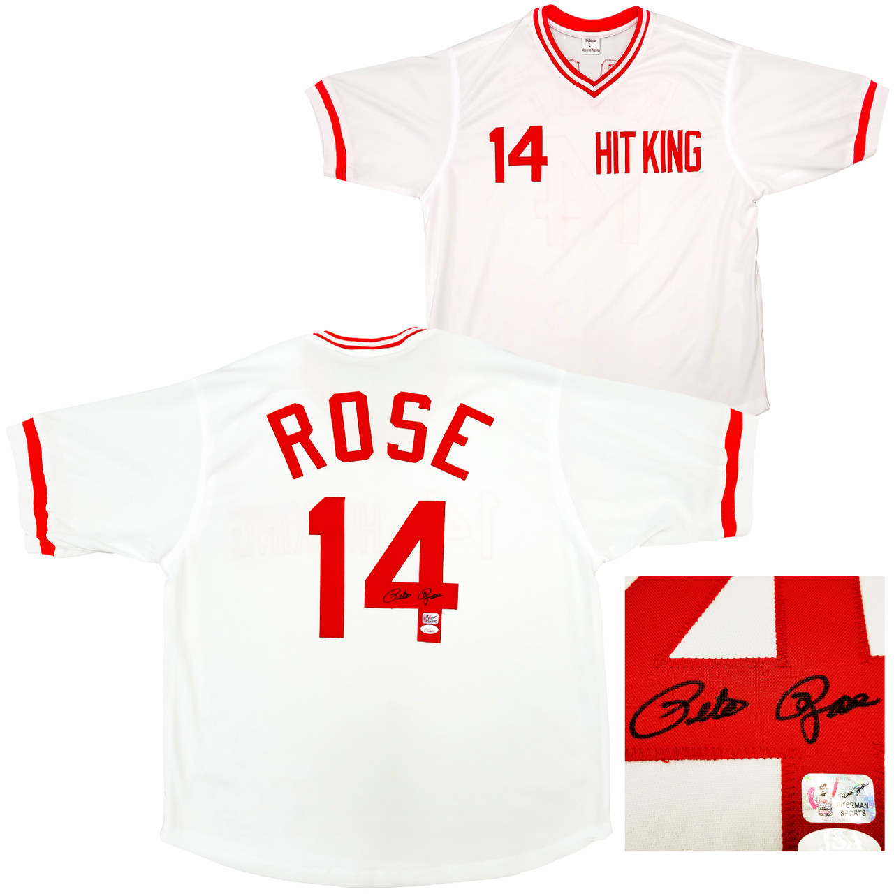 Cincinnati Reds Pete Rose Autographed White Jersey JSA Stock