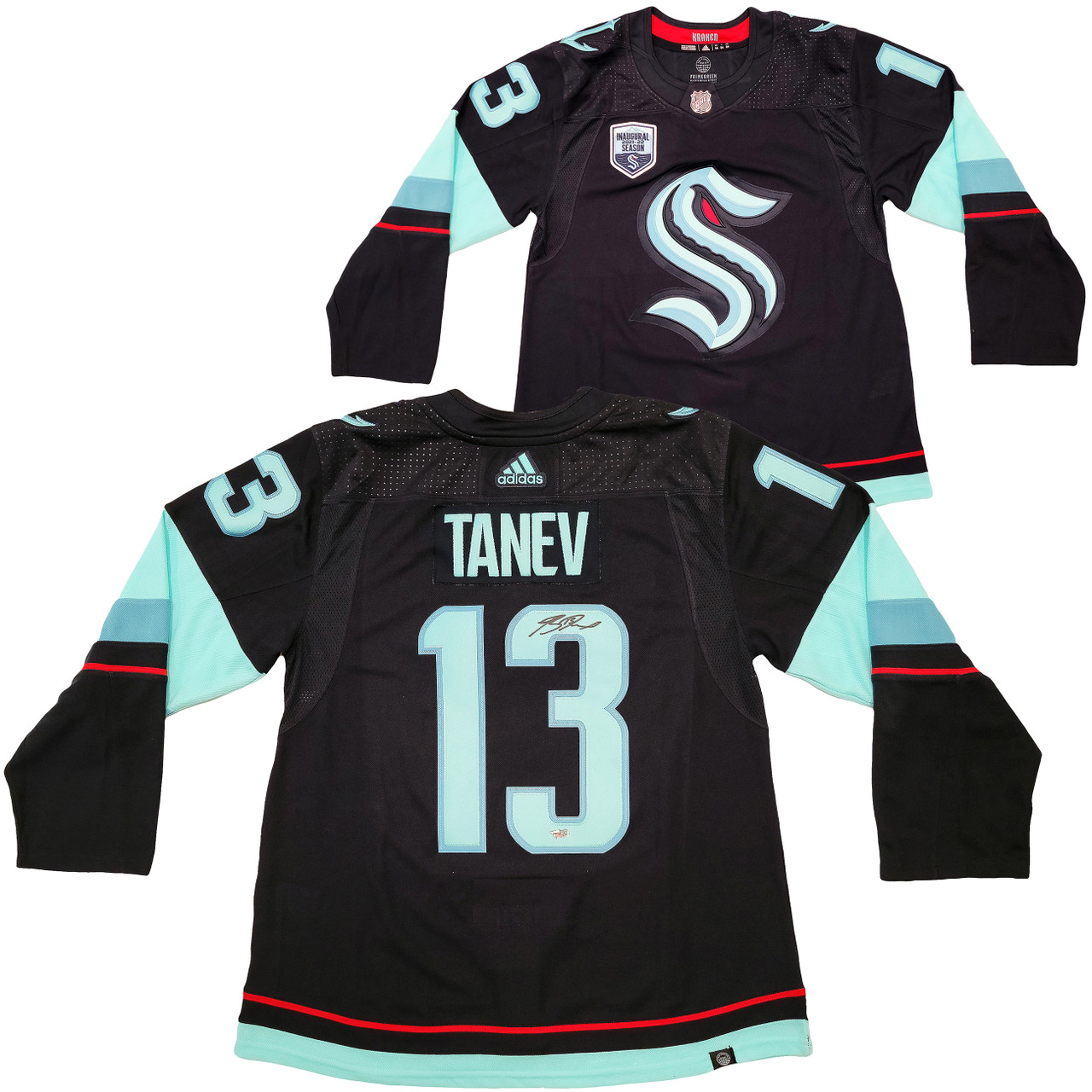 Fanatics Authentic Brandon Tanev Seattle Kraken Autographed Deep Sea Blue Adidas Authentic Jersey with Inaugural Season Patch