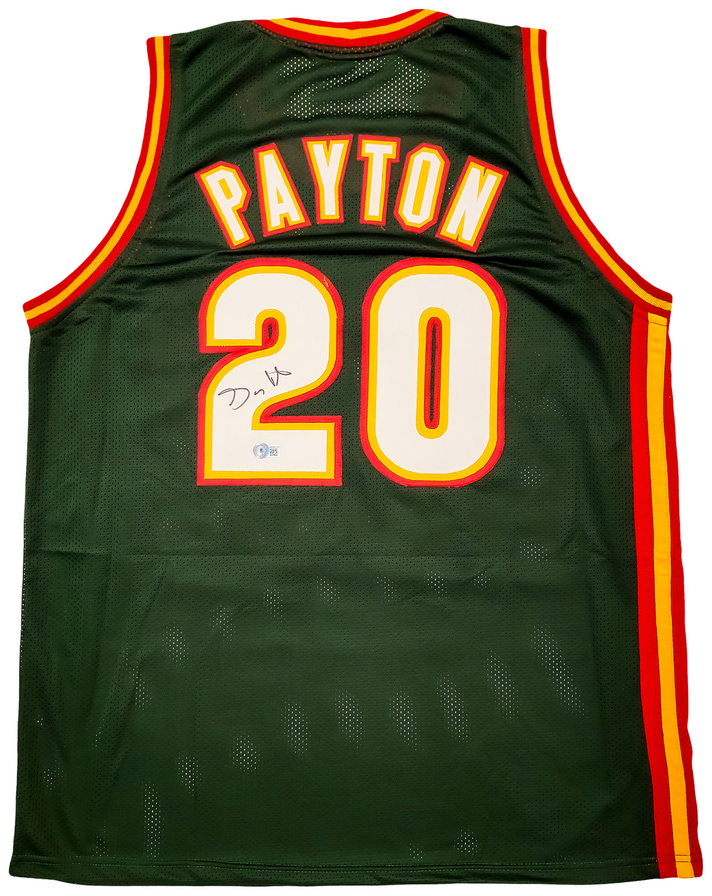 Seattle Supersonics Gary Payton Autographed Dark Green & Red Jersey Beckett  BAS QR Stock #203422 - Mill Creek Sports