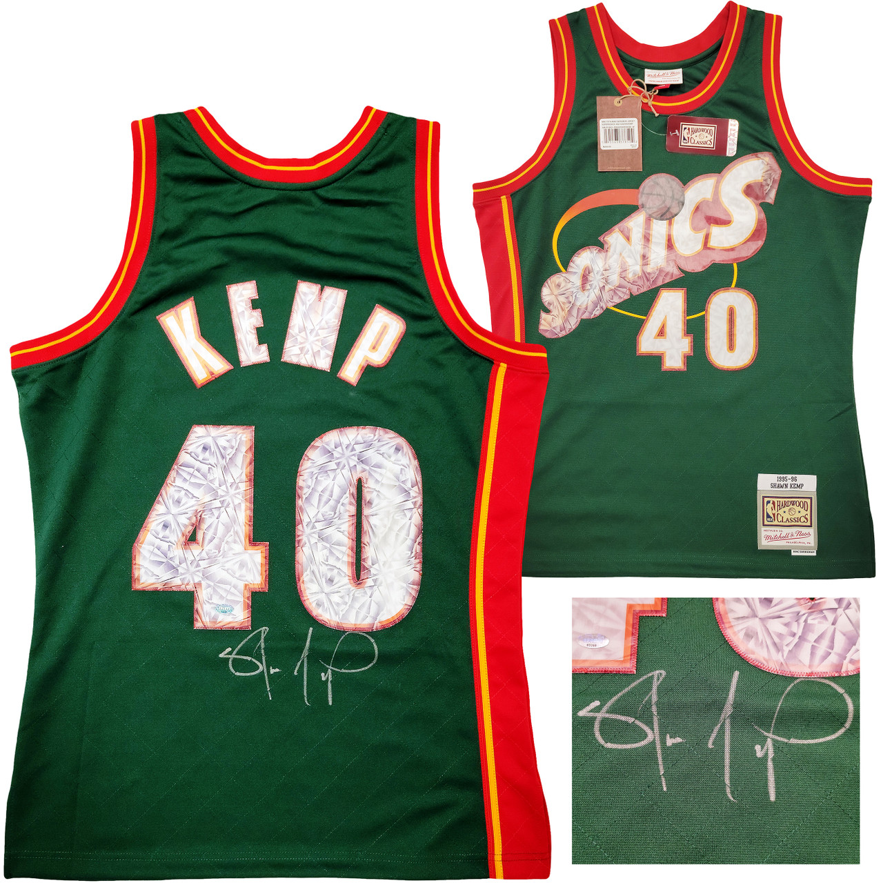 Seattle Supersonics Shawn Kemp Autographed Green Authentic