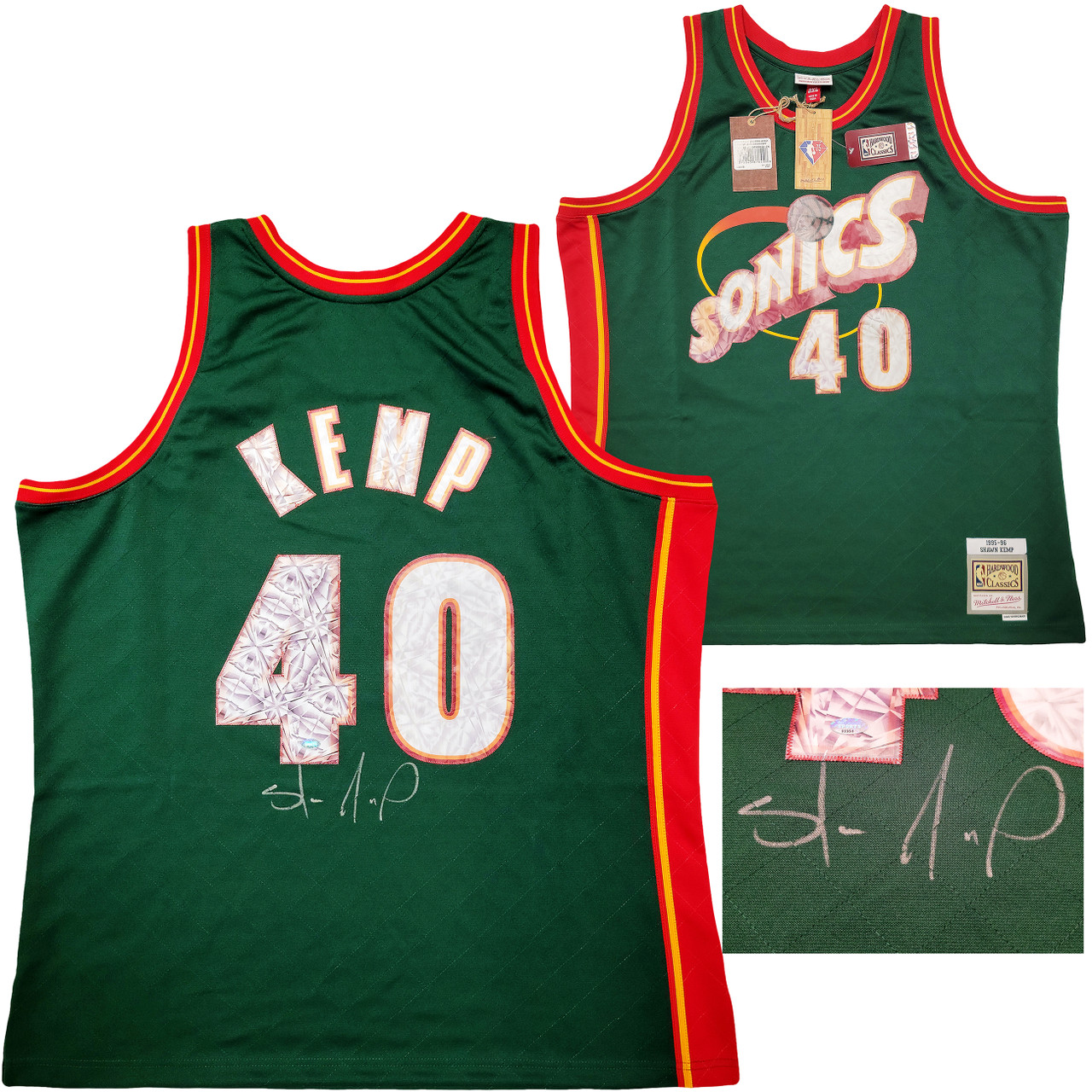 Shawn Kemp Seattle Supersonics Autographed Mitchell & Ness Green