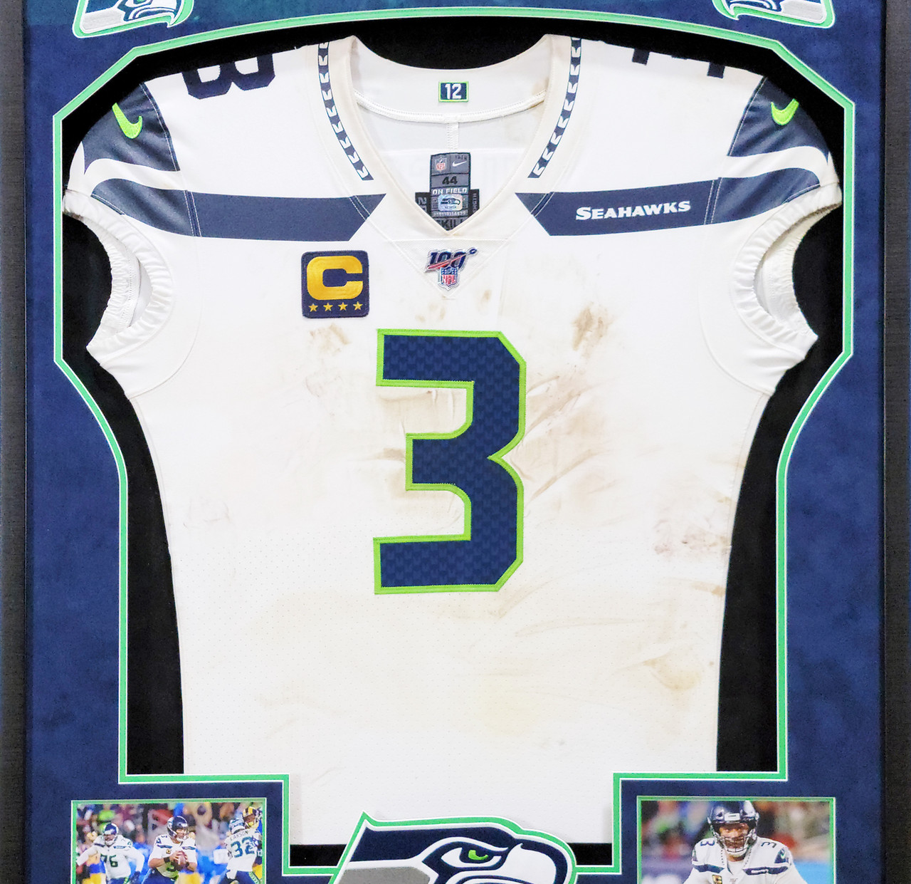 Russell Wilson Framed Game Used Seattle Seahawks White Nike Jersey With  Captain's Patch & NFL 100 Logo Unsigned SKU #203517 - Mill Creek Sports