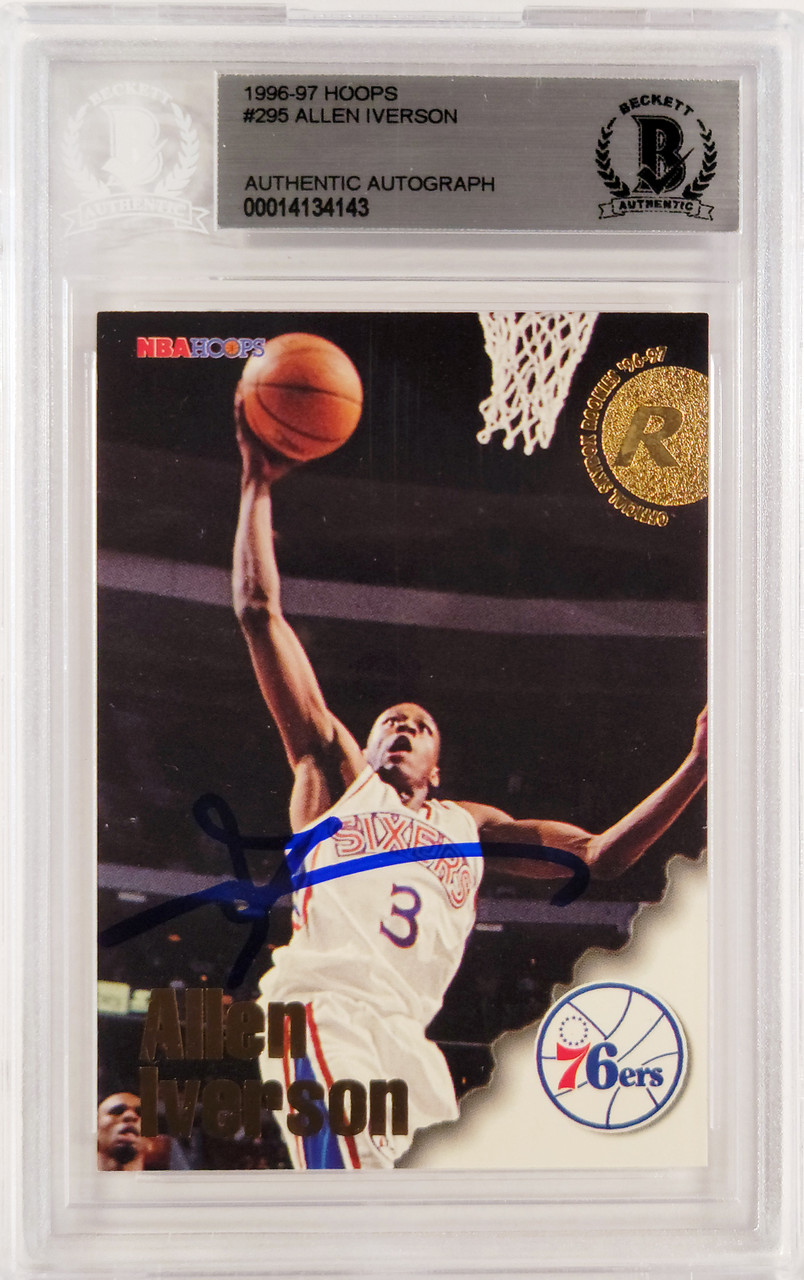 Allen Iverson Autographed 1996-97 Hoops Rookie Card #295 Philadelphia 76ers  Beckett BAS #14134143