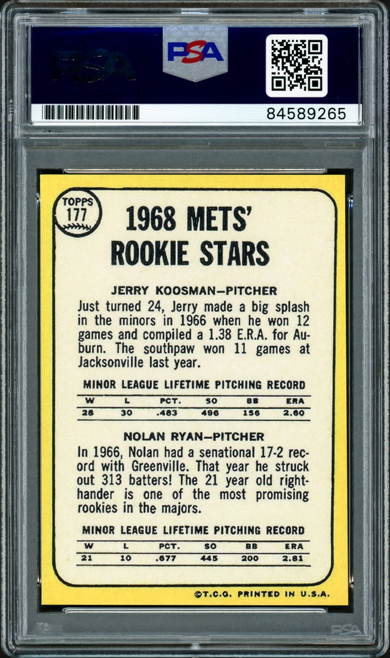 1968 Topps Mets Rookie Stars Nolan Ryan Jerry Koosman RC PSA 6.5 Ex-MT+