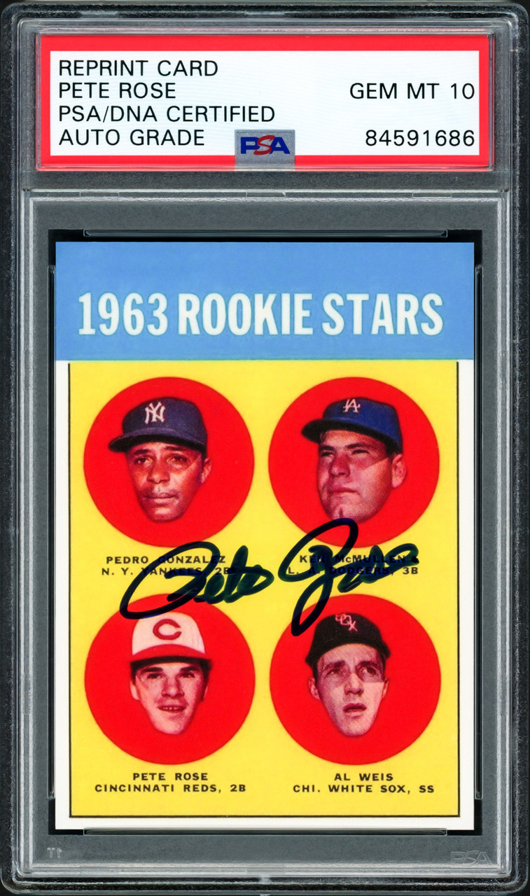 Pete Rose Autographed 1963 Topps Rookie Retro Reprint Card #537 Cincinnati  Reds Auto Grade Gem Mint 10 PSA/DNA Stock #203895