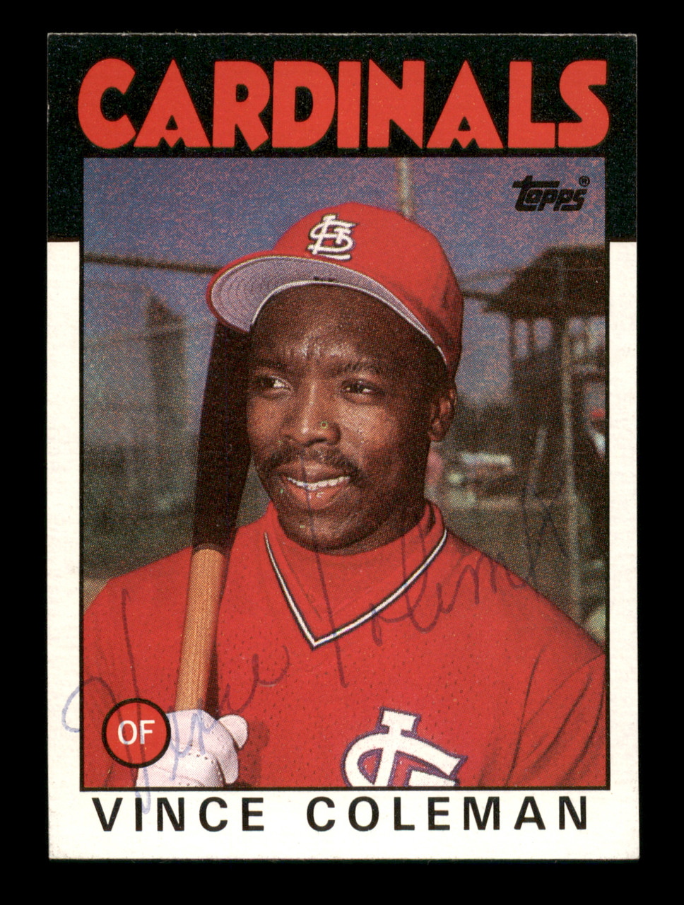 Vince Coleman Autographed 1986 Topps Card #370 St. Louis Cardinals SKU  #204014