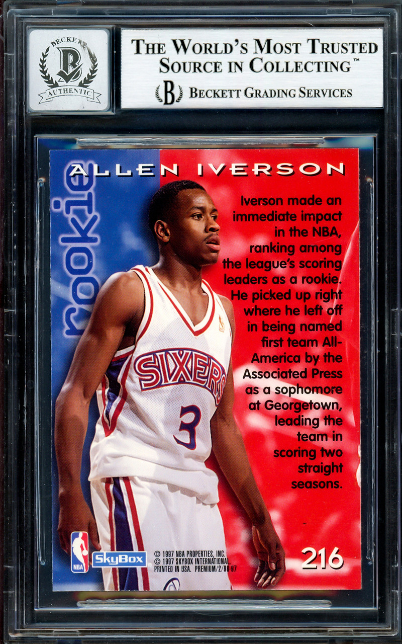 Allen Iverson Philadelphia 76ers Autographed 1996-97 Skybox Premium #85  Beckett Fanatics Witnessed Authenticated Rookie Card