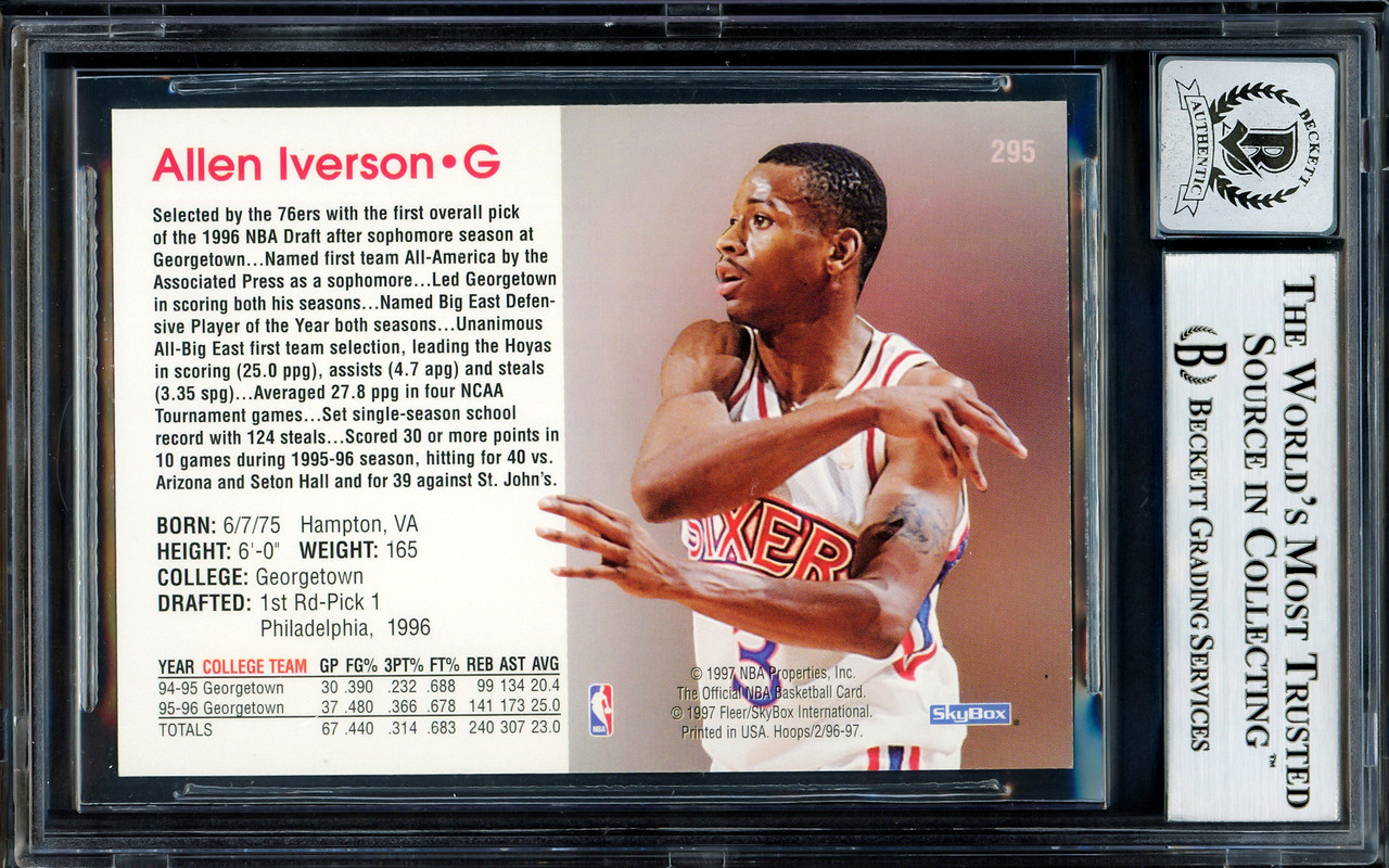 Allen Iverson Autographed 1996-97 Topps Rookie Card #171 Philadelphia 76ers  Auto Grade Gem Mint 10 Beckett BAS Stock #205786