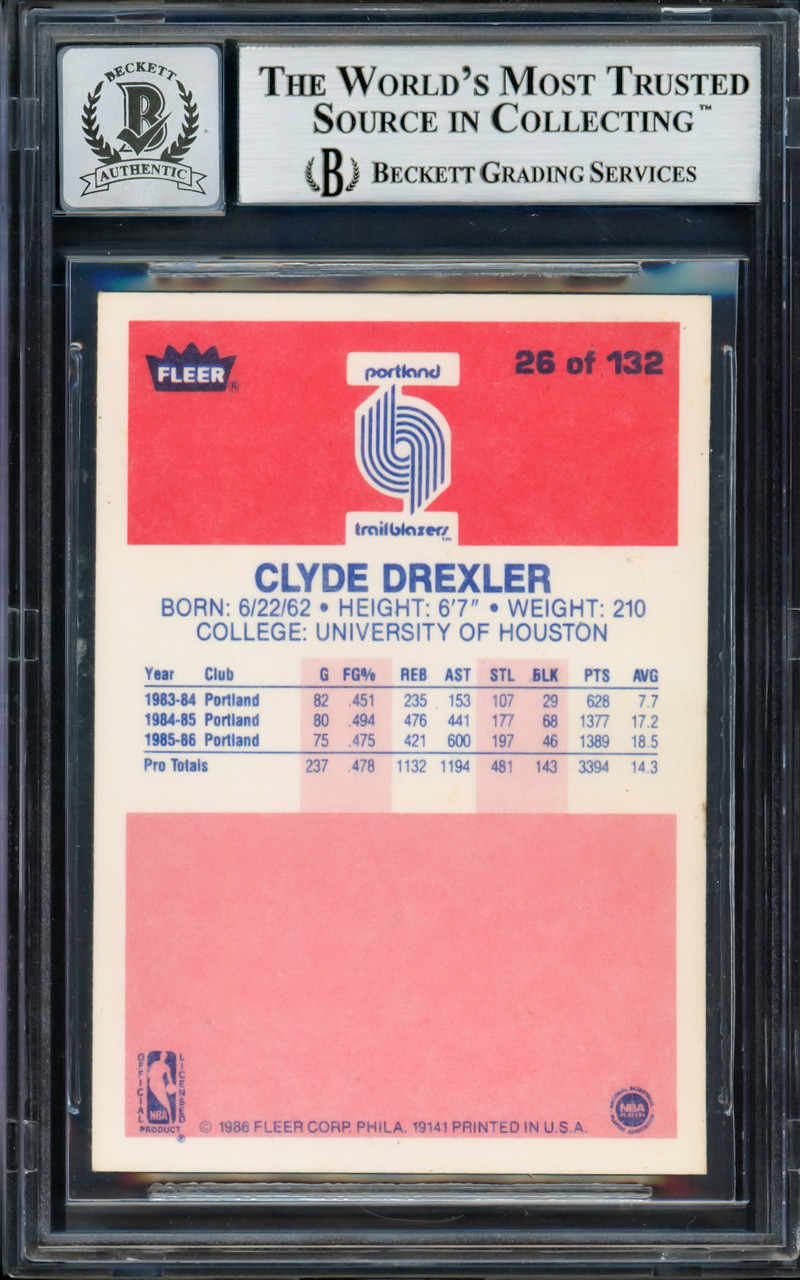 Clyde Drexler 1986 Fleer Signed Rookie Card #26 Auto Graded PSA 10 702