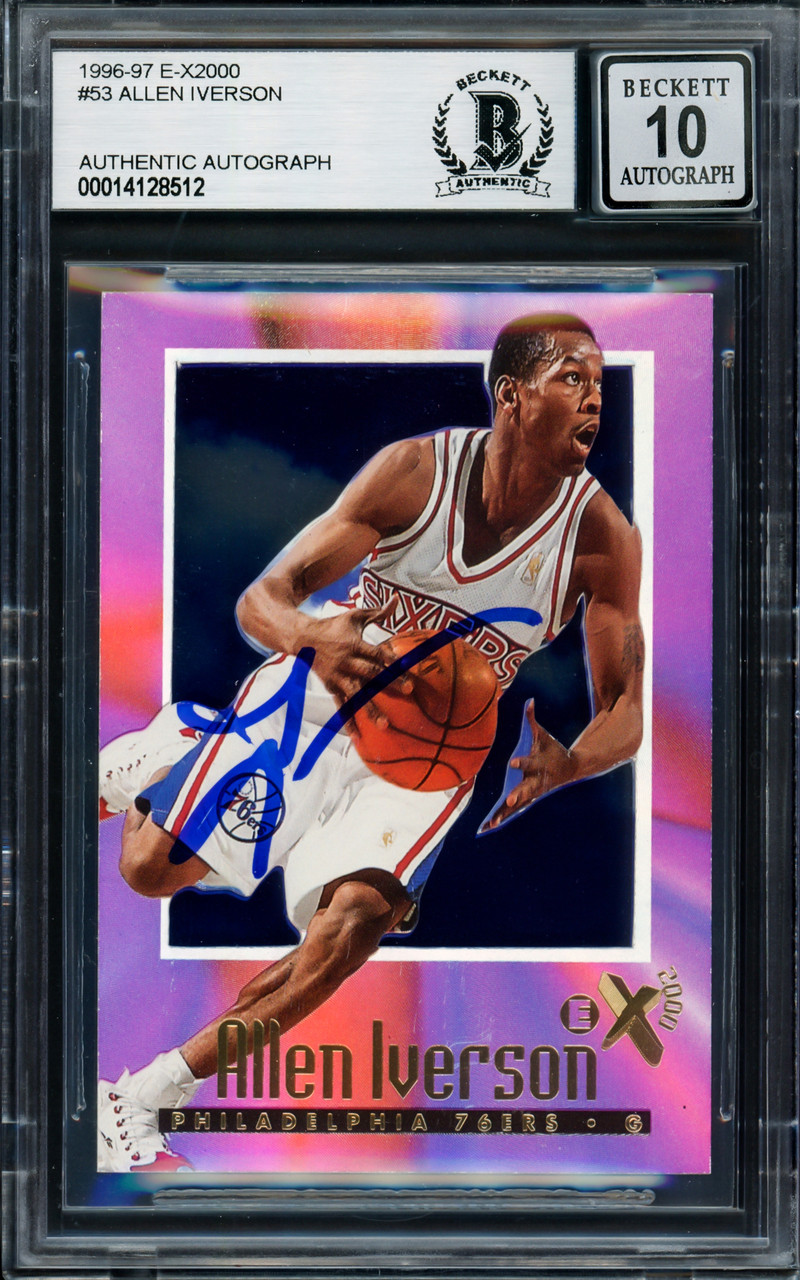 Allen Iverson Autographed 1996-97 Upper Deck Rookie Card #91 Philadelphia  76ers Beckett BAS Stock #209783