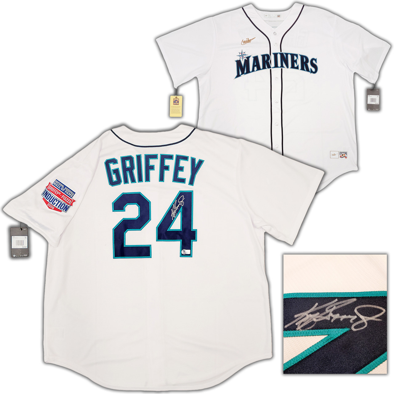 Seattle Mariners Ken Griffey Jr. Autographed Red Authentic Mitchell & Ness  1997 All Star Game Jersey Size L Jackie Robinson Patch Beckett BAS Witness  Stock #212471