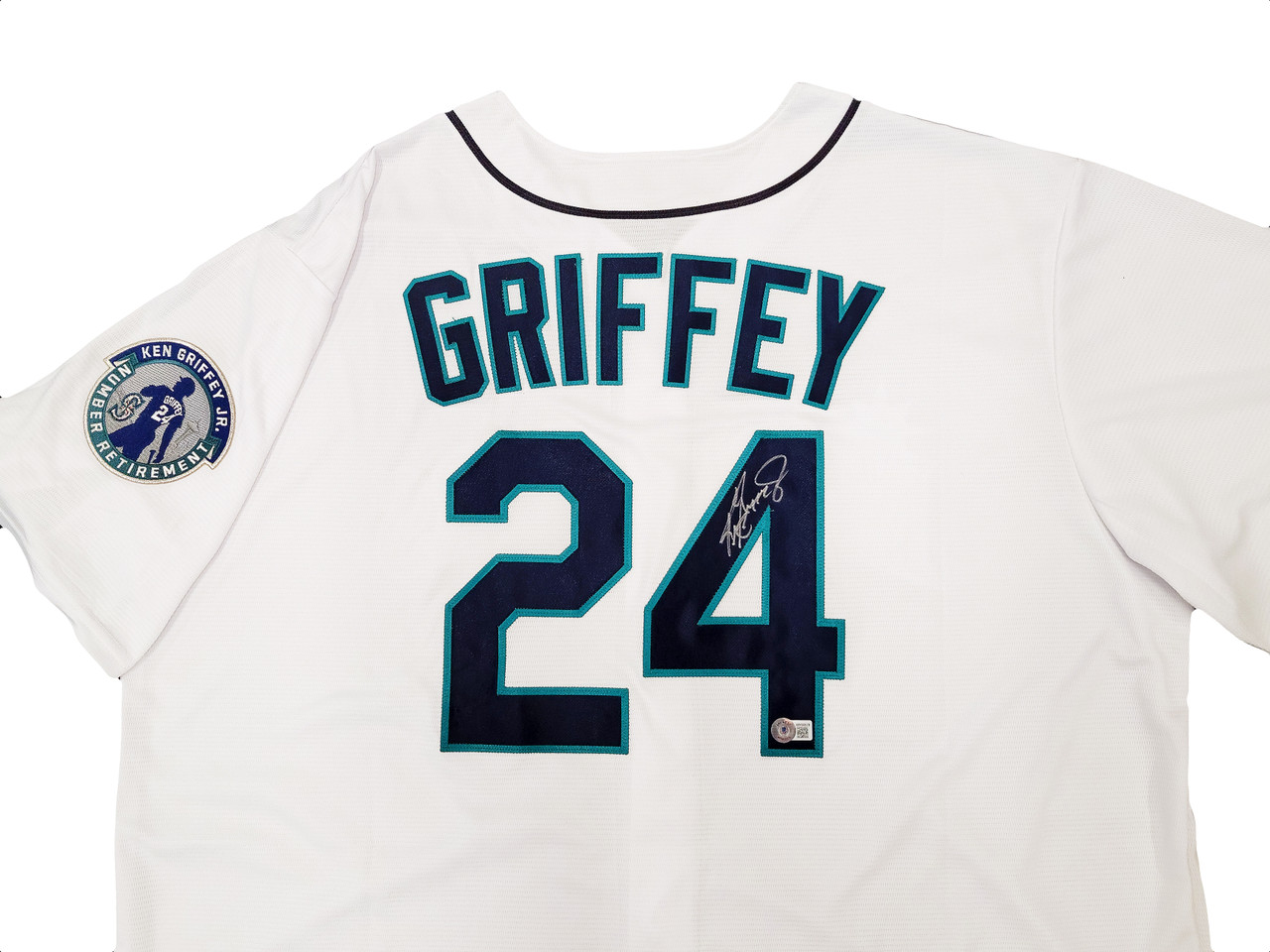 Seattle Mariners With Undershirt Ken Griffey Jr. Autographed White 1997  Russell Home Jersey Size 48 Beckett BAS #BD47906