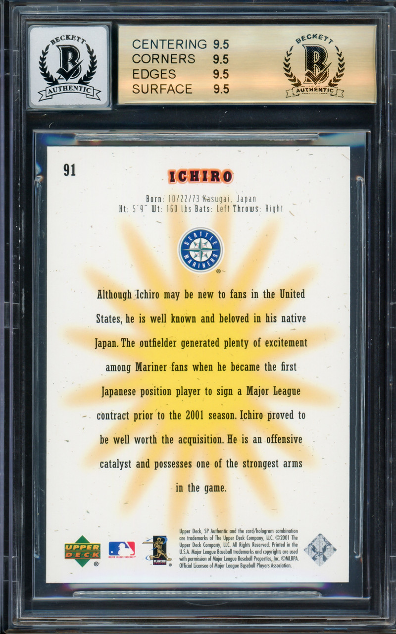 Ichiro Suzuki Autographed 2001 Fleer Platinum Rookie Card #511 Seattle  Mariners Auto Grade Gem Mint 10 Beckett BAS #13018309
