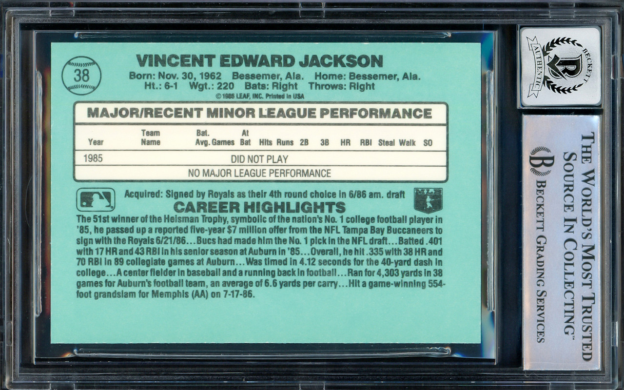 Bo Jackson Autographed 1986 Donruss The Rookies Rookie Card #38 Kansas City  Royals Beckett BAS Stock #187363