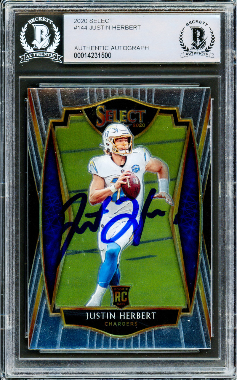 Justin Herbert Autographed 2020 Panini Select Premier Level Rookie Card  #144 Los Angeles Chargers Beckett BAS #14231500