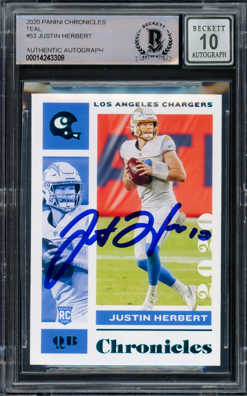 Justin Herbert Autographed 2020 Panini Chronicles Teal Parallel Rookie Card  #53 Los Angeles Chargers Auto Grade Gem Mint 10 Beckett BAS #14243308 -  Mill Creek Sports