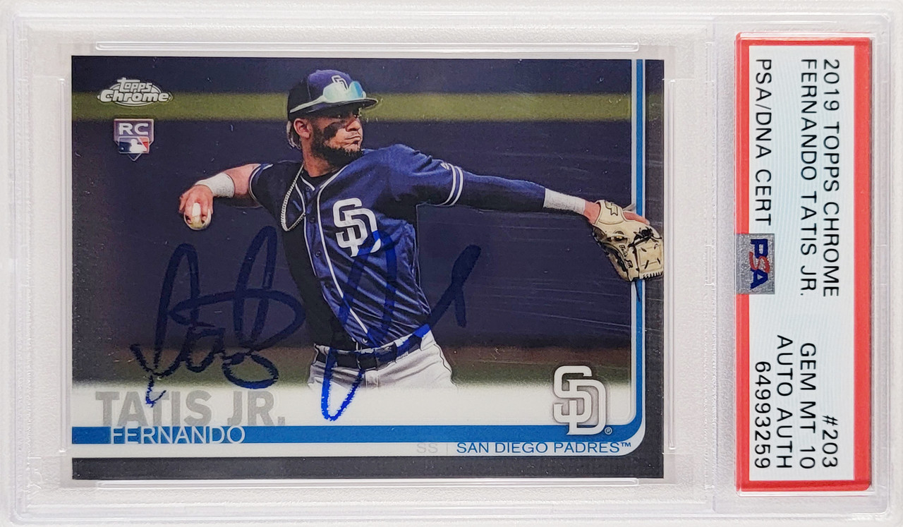 Fernando Tatis Jr. Autographed 2019 Topps Chrome Pink Refractor Rookie Card  #203 San Diego Padres PSA 9 Auto Grade Gem Mint 10 PSA/DNA #62841169 - Mill  Creek Sports