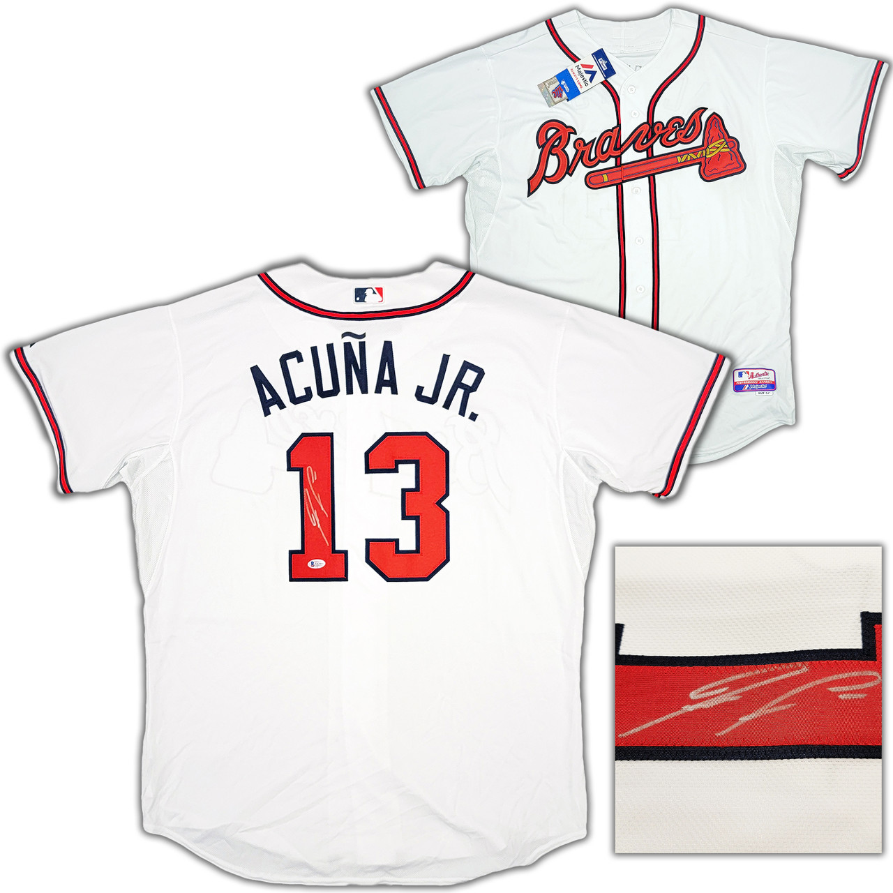 Atlanta Braves Ronald Acuna Jr. Autographed White Majestic Authentic Cool  Base Jersey Size 52 Beckett BAS Stock #206515