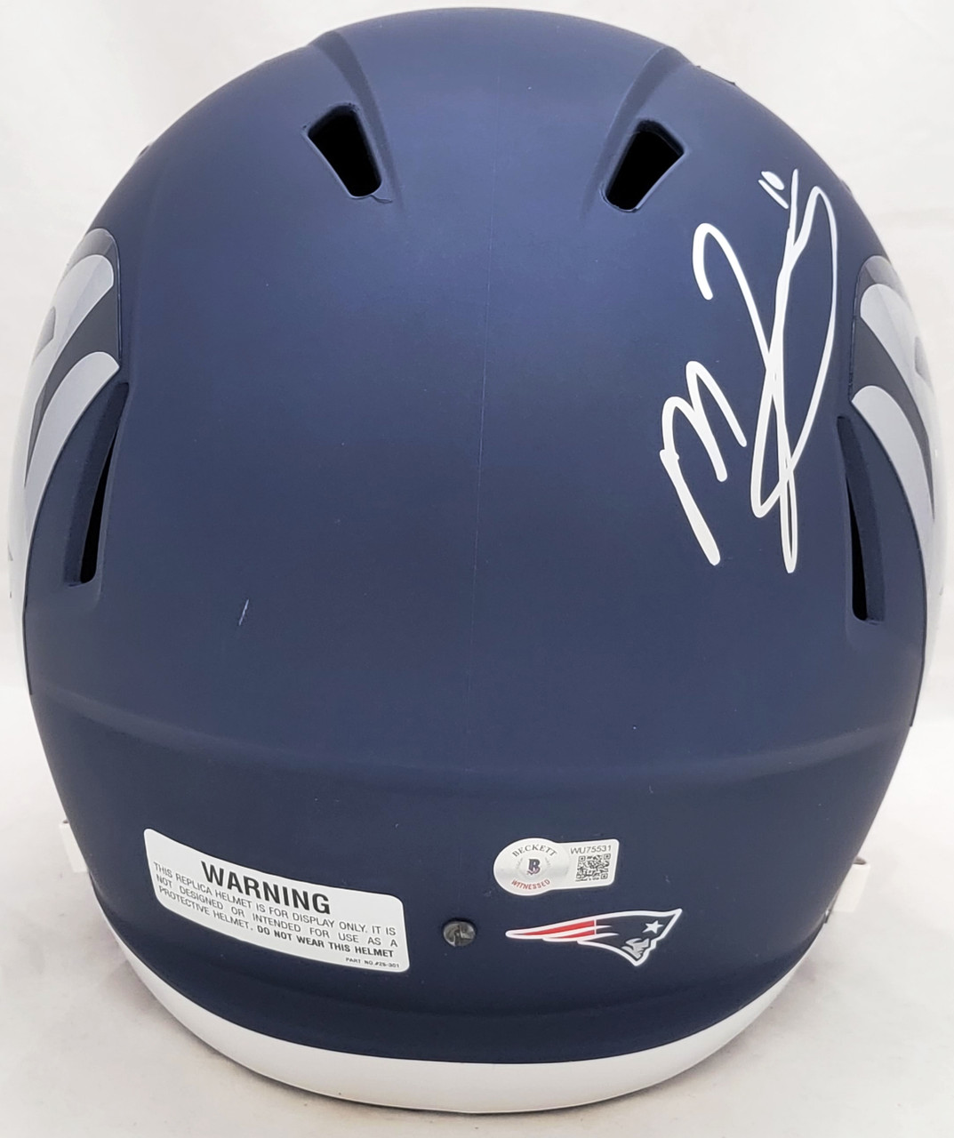 Mac Jones Autographed New England Patriots Flash Red Speed Mini Helmet  (Damaged) Beckett BAS #WS86312