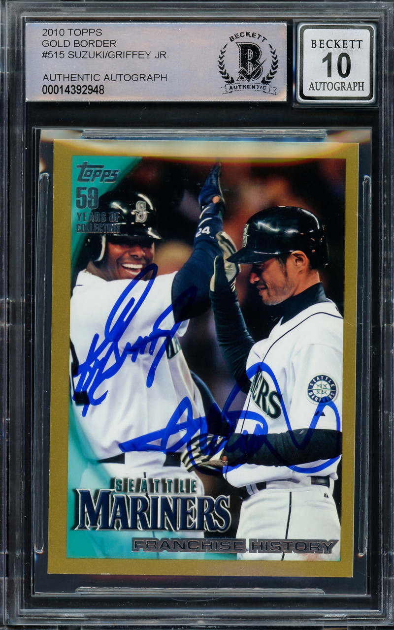 Ken Griffey Jr. & Ichiro Suzuki Autographed 2010 Topps Gold Card #515  Seattle Mariners Auto Grade Gem Mint 10 Beckett BAS #14392948