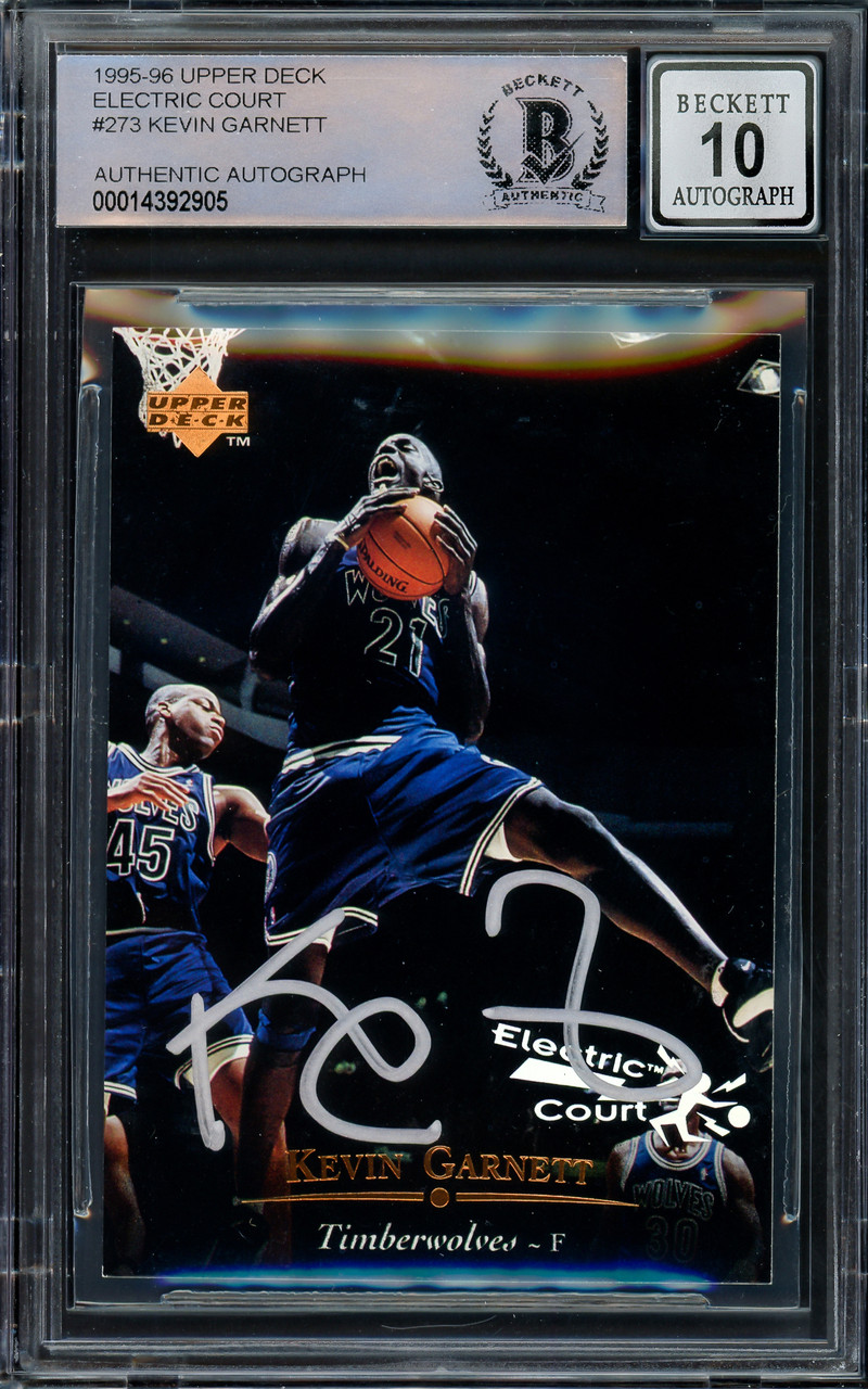 Kevin Garnett Autographed 1995-96 Upper Deck Electric Court Rookie Card  #273 Minnesota Timberwolves Auto Grade Gem Mint 10 Beckett BAS #14392905