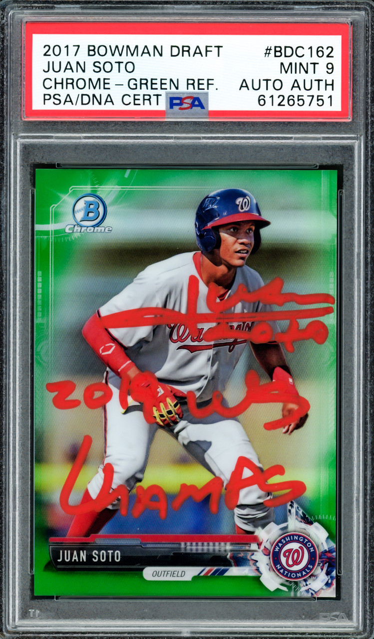 Juan Soto Autographed 2017 Bowman Draft Chrome Green Refractor Rookie Card  #BDC162 New York Yankees PSA 9 2019 WS Champs #74/99 PSA/DNA #61265751 -  Mill Creek Sports