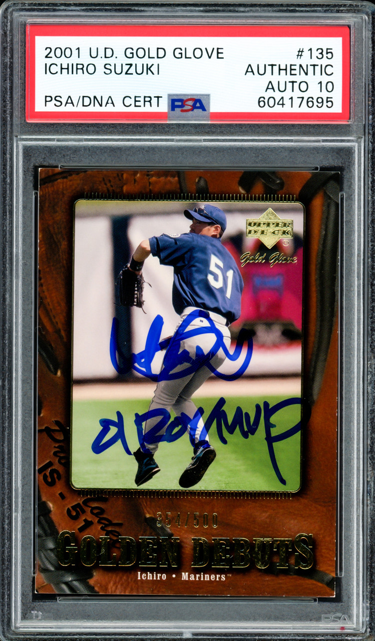 Ichiro Suzuki Autographed 2001 UD Gold Glove Rookie Card #135 Seattle  Mariners Auto Grade Gem Mint 10 