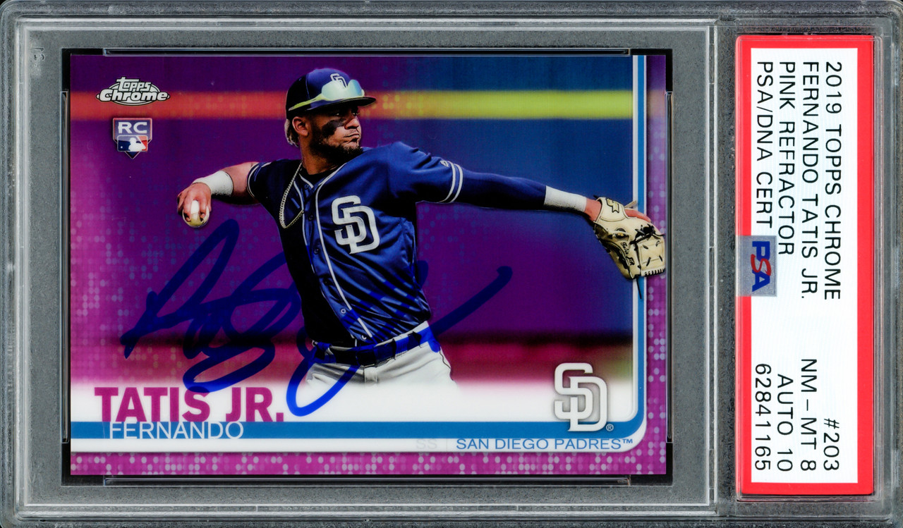 Fernando Tatis Jr. Autographed 2019 Topps Chrome Pink Refractor Rookie Card  #203 San Diego Padres PSA 8 Auto Grade Gem Mint 10 PSA/DNA #62841165 - Mill  Creek Sports