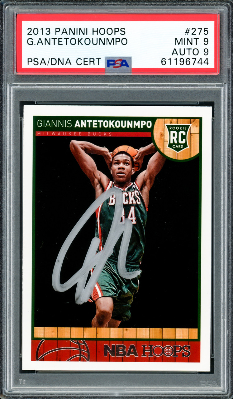 Giannis Antetokounmpo Autographed 2013 Panini Hoops Rookie Card #275  Milwaukee Bucks PSA 9 Auto Grade Mint 9 PSA/DNA #61196744