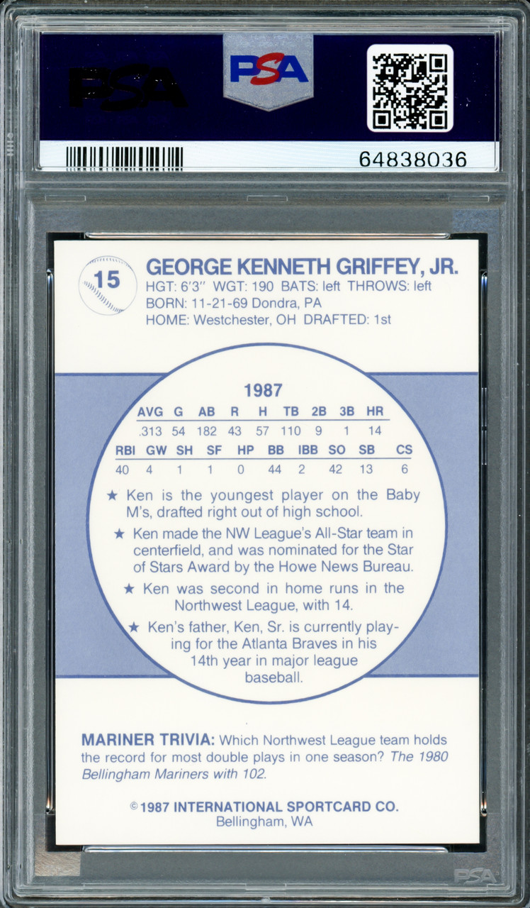 Ken Griffey Jr. Autographed 1987 International Bellingham Rookie Team Card  #33 Seattle Mariners Beckett BAS Stock #220291 - Mill Creek Sports