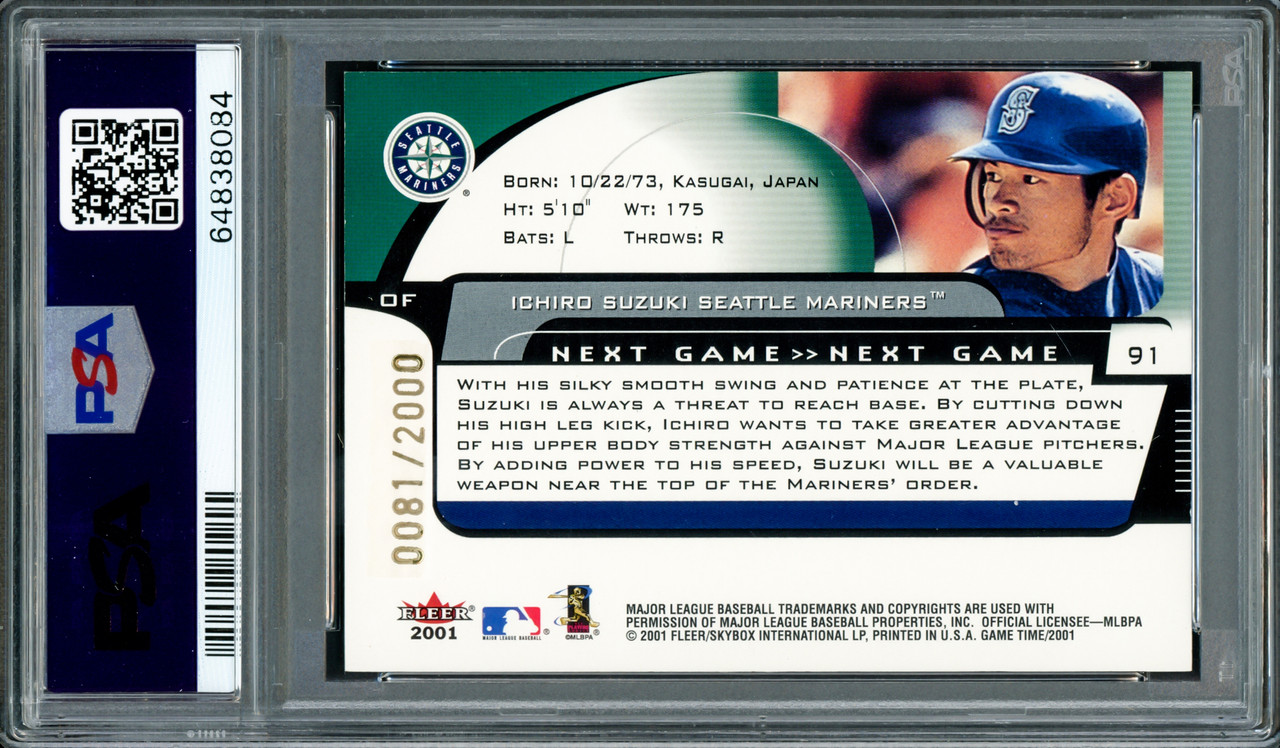 2001 Fleer Game Time #91 Ichiro Suzuki RC Rookie Card / 2000 枚